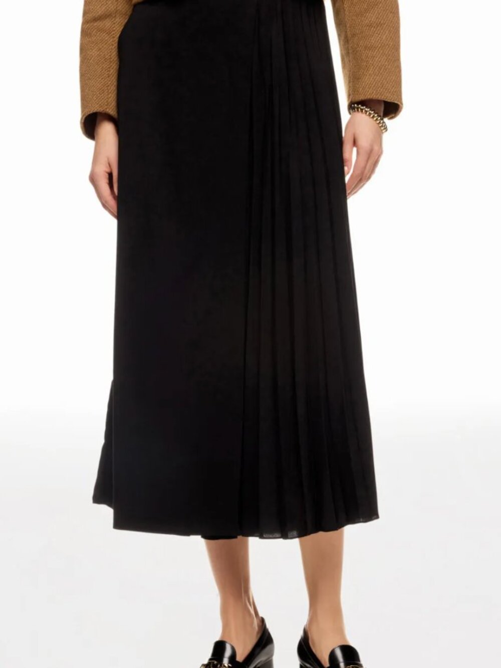 Sandro Black Souvenir Pleated Wrap Midi Skirt Gold Buckle Size 34 FR 2 US - Picture 6 of 6